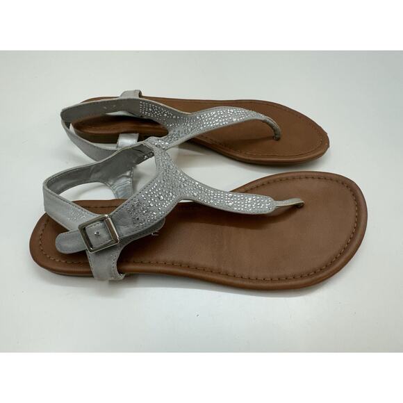Rampage Womens Sandals Size Unknown Gray Thong Gemmed Side Buckle Flat - Picture 1 of 13